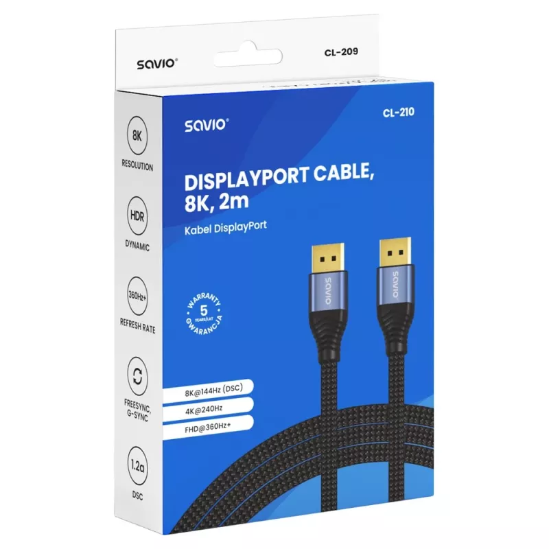 SAVIO CL-210 Cable DisplayPort 2.1 2m Negro