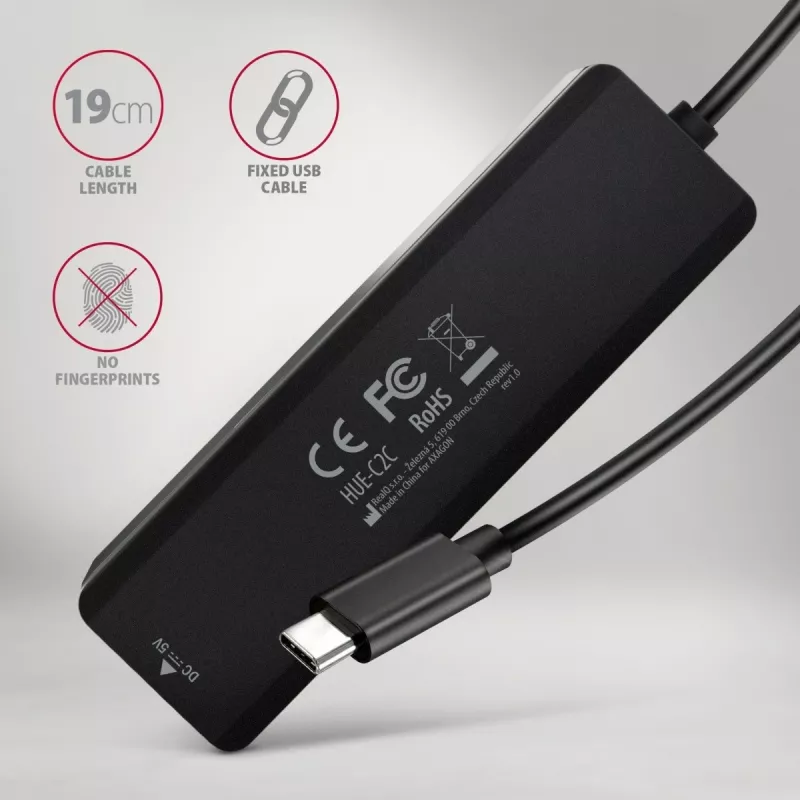 AXAGON HUE-C2C Hub de viaje USB-C 5 Gbps, 2x USB-A + 2x USB-C, USB-C Power IN, cable de 19 cm