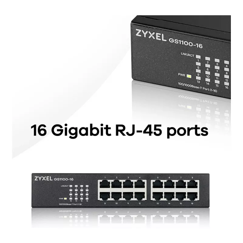 ZyXEL GS1100-16E Switch Gigabit no gestionado de 16 puertos de metal