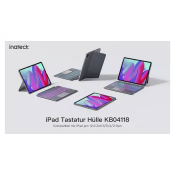 Inateck KB04118 Teclado para iPad Pro 12.9 (3.ª-6.ª gen.) y iPad Air 13, QWERTZ, gris