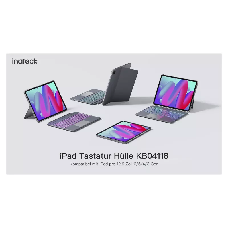 Inateck KB04118 Teclado para iPad Pro 12.9 (3.ª-6.ª gen.) y iPad Air 13, QWERTZ, gris