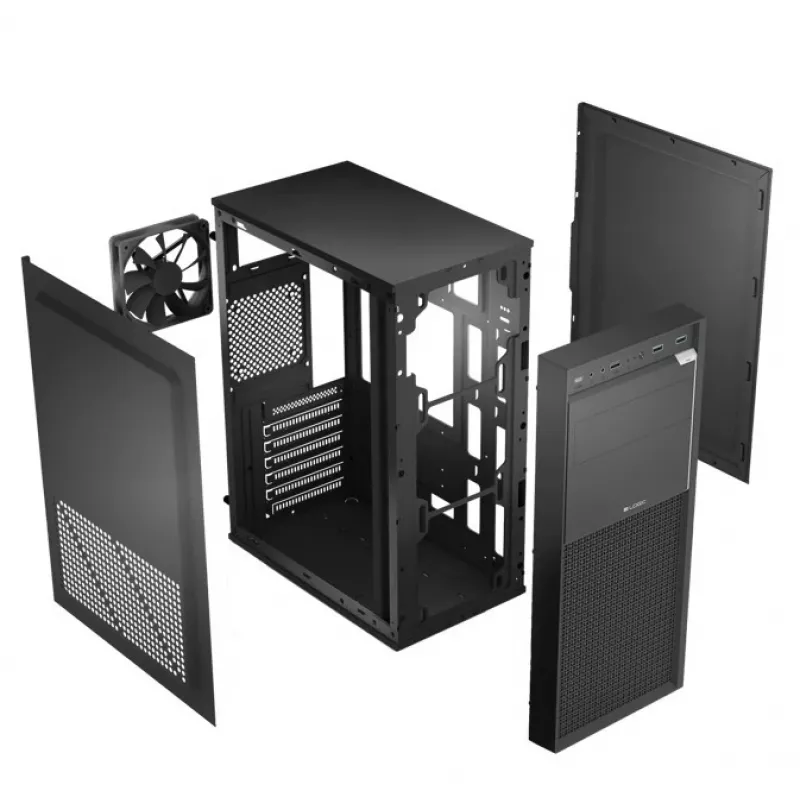 Logic Concept J23 PRO Caja de ordenador semitorre negra con cristal templado, USB-C, ventiladores ARGB