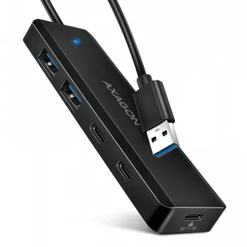 AXAGON HUE-C2A Hub de viaje 5 Gbps, 2x USB-A + 2x USB-C, USB-C Power IN, cable USB-A de 19 cm