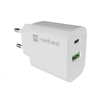 NATEC Ribera Cargador de pared 1x USB-A + 1x USB-C 20W blanco