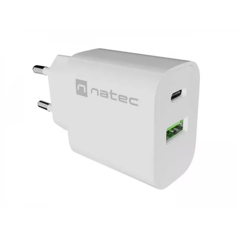NATEC Ribera Cargador de pared 1x USB-A + 1x USB-C 20W blanco