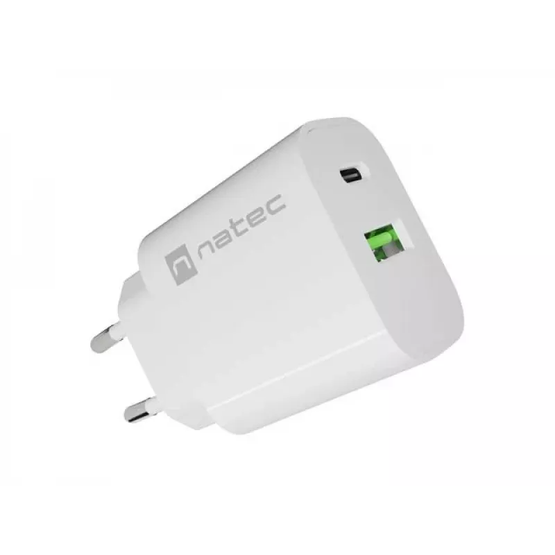 NATEC Ribera Cargador de pared 1x USB-A + 1x USB-C 20W blanco