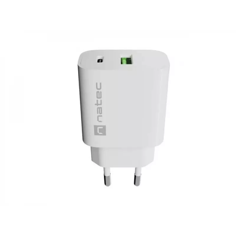 NATEC Ribera Cargador de pared 1x USB-A + 1x USB-C 20W blanco