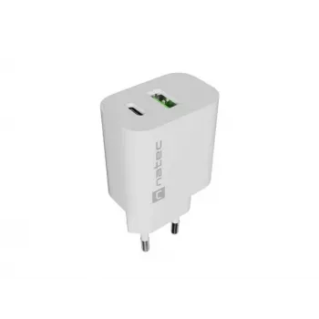 NATEC Ribera Cargador de pared 1x USB-A + 1x USB-C 20W blanco