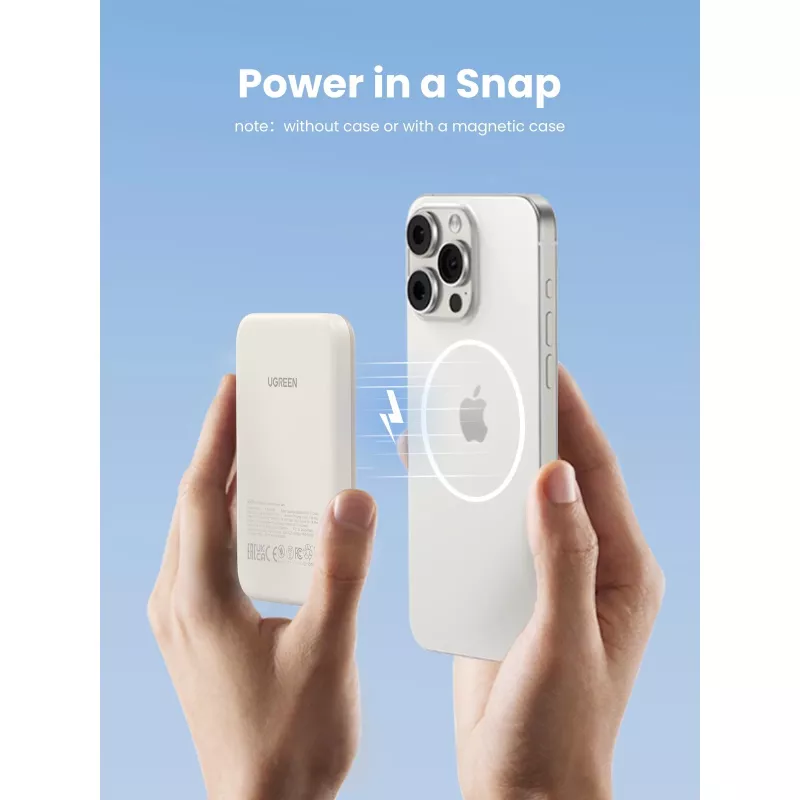 UGREEN 5000mAh Mini Powerbank Wireless 15W con MagSafe Blanco