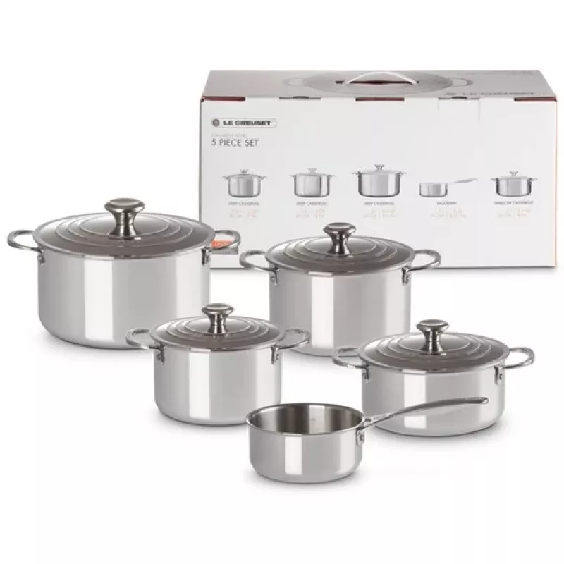 Le Creuset Set de 5 ollas - Batería de cocina de acero inoxidable de 3 capas