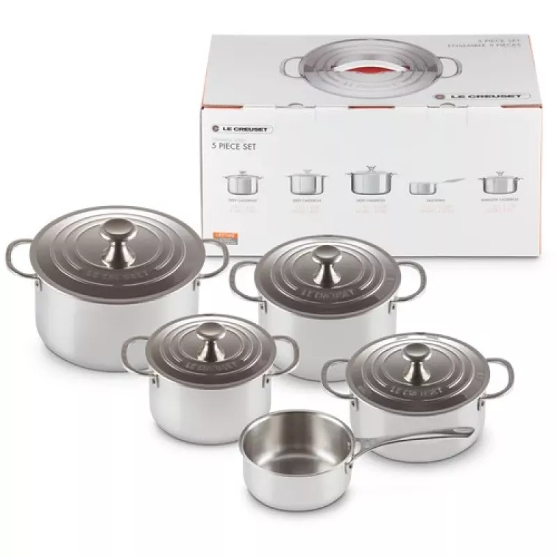 Le Creuset Set de 5 ollas - Batería de cocina de acero inoxidable de 3 capas
