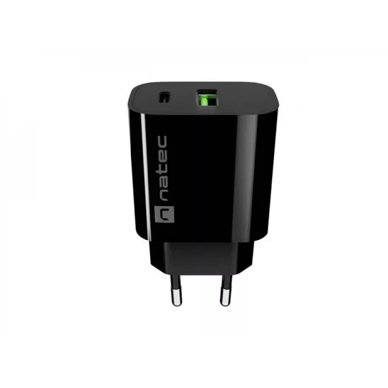 NATEC Ribera Cargador de pared 1x USB-A + 1x USB-C 20W Negro