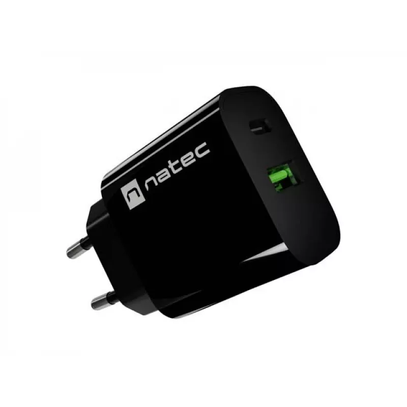 NATEC Ribera Cargador de pared 1x USB-A + 1x USB-C 20W Negro