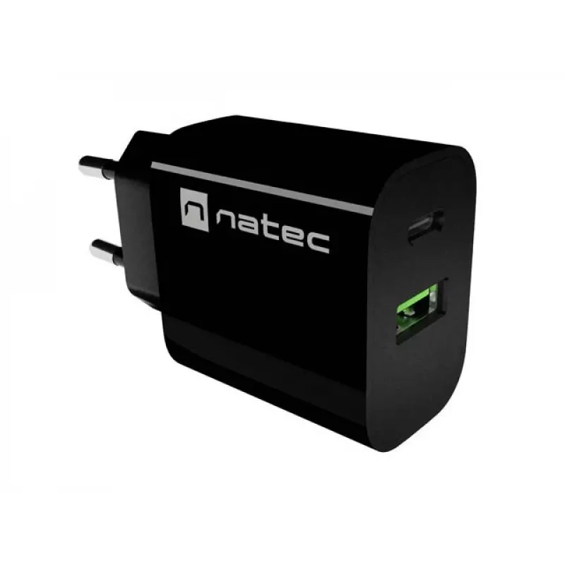 NATEC Ribera Cargador de pared 1x USB-A + 1x USB-C 20W Negro