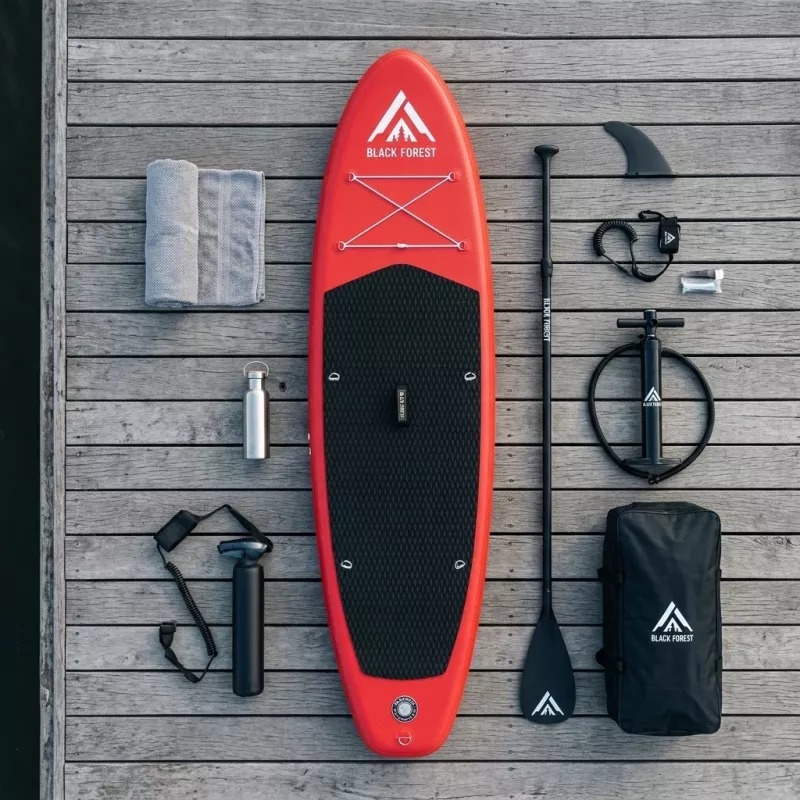 Extralink BLACK FOREST Tabla de SUP hinchable roja 320x81x15 cm Set con pala, mochila, bomba, cuerda, quilla SUP-4025