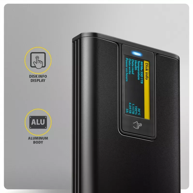 AXAGON EEM2-SD2B Carcasa externa 10Gbps M.2 NVMe/SATA SSD con indicador LED, USB-C, Negro