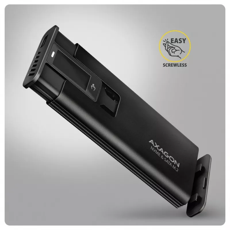 AXAGON EEM2-SD2B Carcasa externa 10Gbps M.2 NVMe/SATA SSD con indicador LED, USB-C, Negro