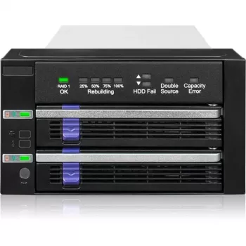 ICY BOX FatCage 2x 2.5/3.5 SATA HDD/SSD RAID 1 en bahía de 5.25 negro/plata