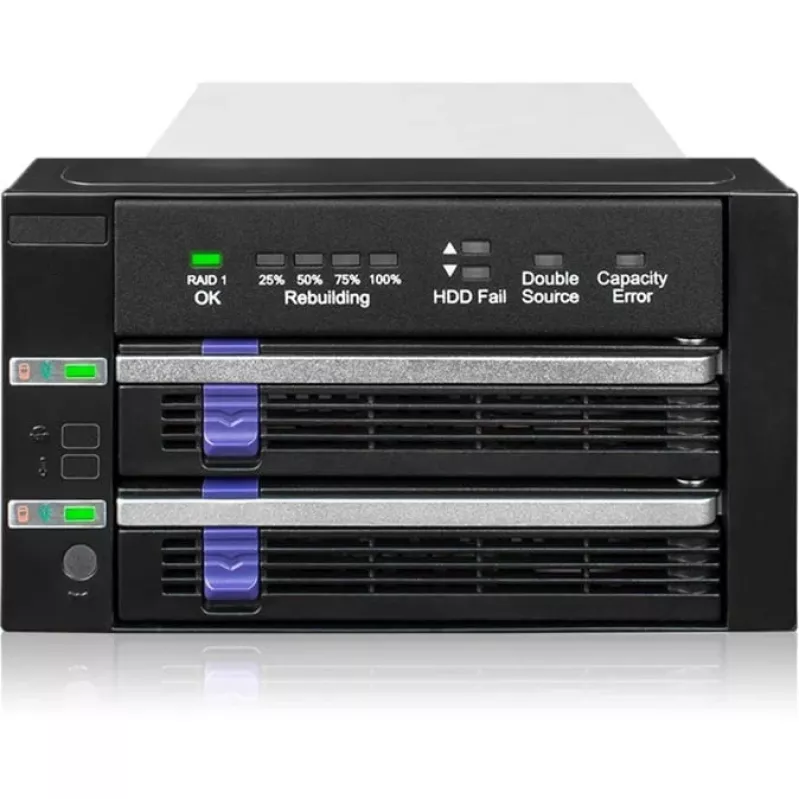 ICY BOX FatCage 2x 2.5/3.5 SATA HDD/SSD RAID 1 en bahía de 5.25 negro/plata
