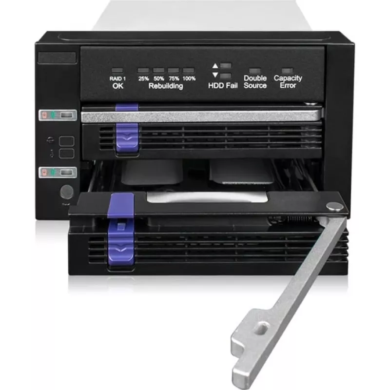 ICY BOX FatCage 2x 2.5/3.5 SATA HDD/SSD RAID 1 en bahía de 5.25 negro/plata