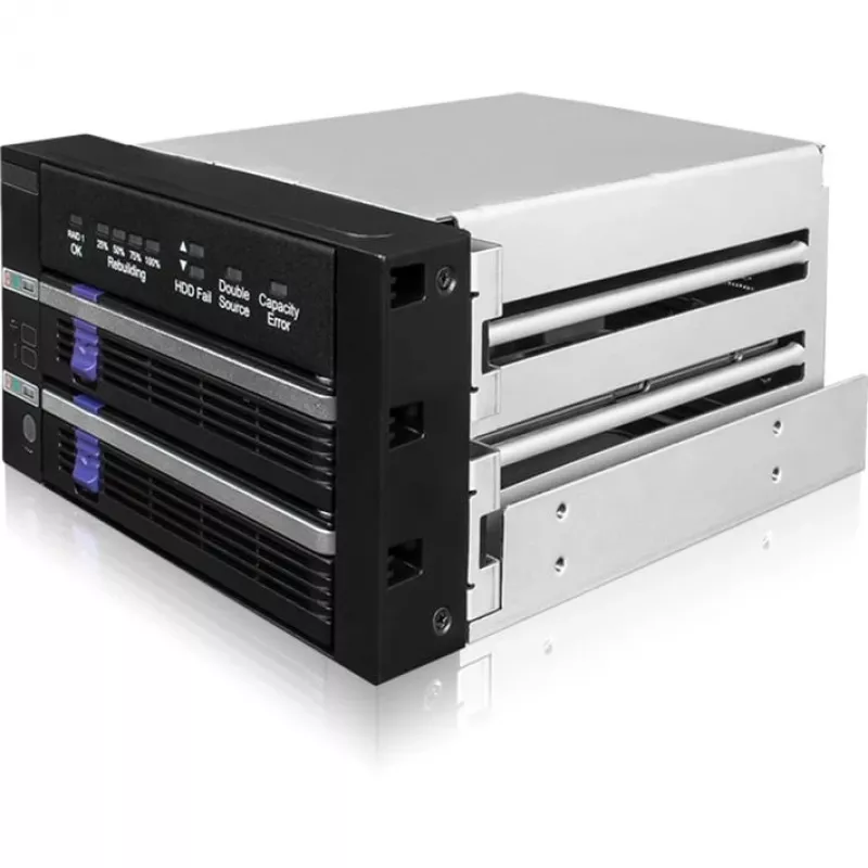 ICY BOX FatCage 2x 2.5/3.5 SATA HDD/SSD RAID 1 en bahía de 5.25 negro/plata