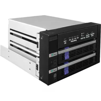 ICY BOX FatCage 2x 2.5/3.5 SATA HDD/SSD RAID 1 en bahía de 5.25 negro/plata
