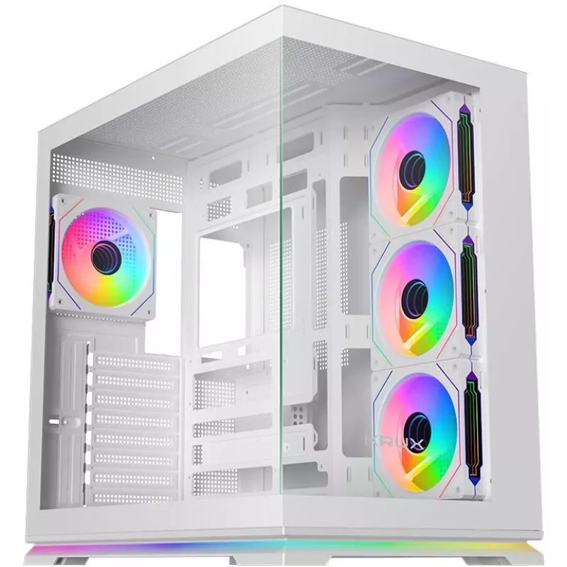 Krux Atron Caja de PC semitorre blanca con cristal templado