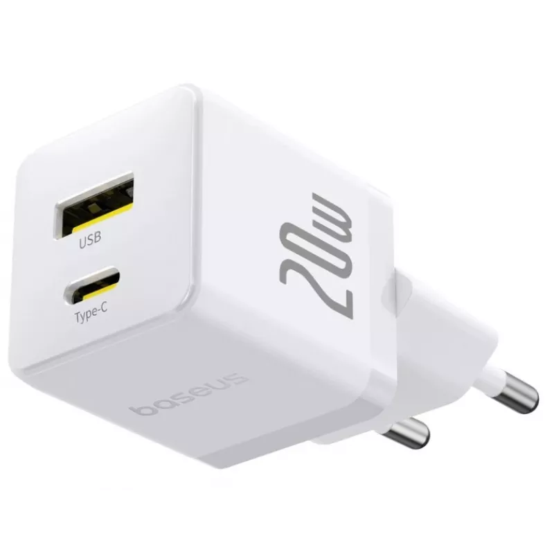 Baseus Palm 20W cargador de pared USB-C + USB-A, blanco