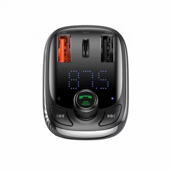Baseus S-13 Transmisor FM Bluetooth para coche con cargador QC 3.0/4.0 PD, manos libres, indicador LED, negro