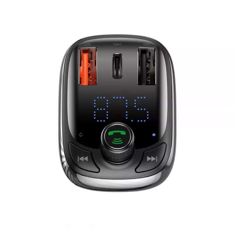 Baseus S-13 Transmisor FM Bluetooth para coche con cargador QC 3.0/4.0 PD, manos libres, indicador LED, negro