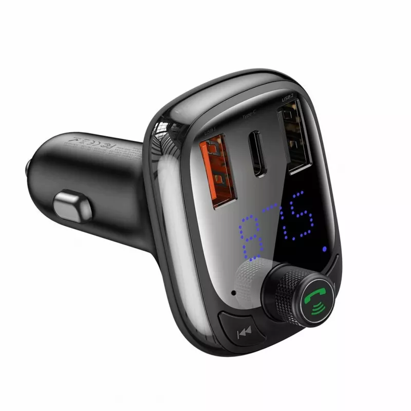 Baseus S-13 Transmisor FM Bluetooth para coche con cargador QC 3.0/4.0 PD, manos libres, indicador LED, negro