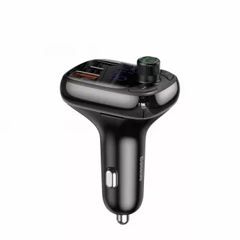 Baseus S-13 Transmisor FM Bluetooth para coche con cargador QC 3.0/4.0 PD, manos libres, indicador LED, negro
