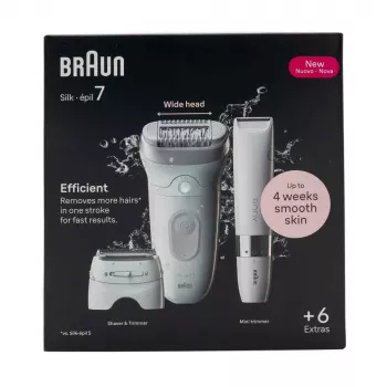 Braun Silk-épil 7 7-441 Depiladora - Plata/Blanco - 40 pinzas - MicroGrip - 0,5 mm - Recargable - Batería integrada