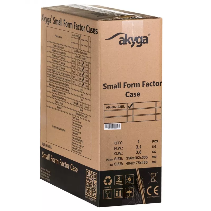 Akyga AK-502-02BK Caja de PC SFF, Micro-ATX / Mini-ITX, 2x USB 3.0, sin fuente de alimentación, negra