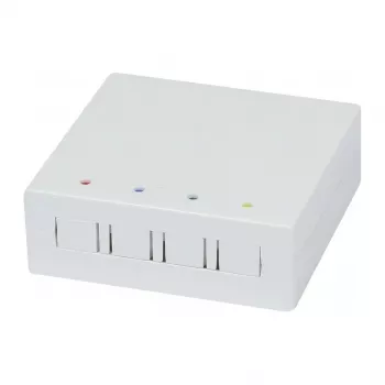 Synergy 21 Caja de pared FTTH para 4 adaptadores SC-S o LC-D, 80x80mm con gestión de cables, carril DIN/pared, crimp