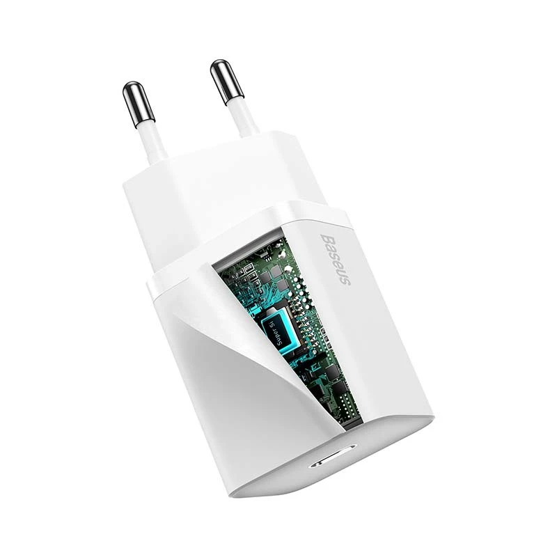 Baseus Super Si Cargador rápido 20W USB-C con cable (blanco)