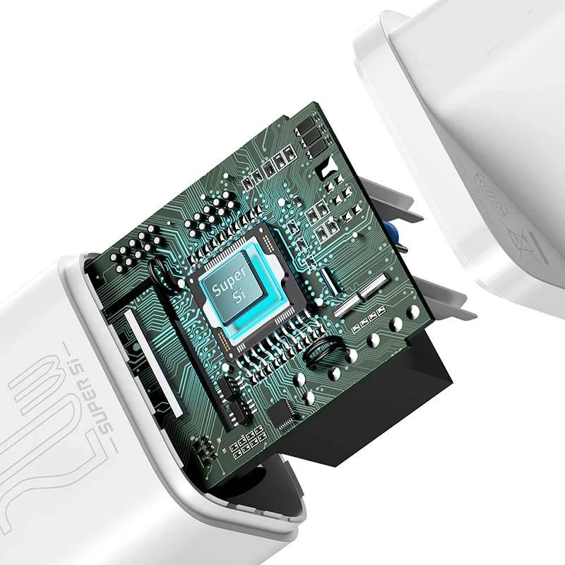 Baseus Super Si Cargador rápido 20W USB-C con cable (blanco)
