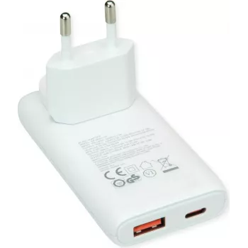 VALUE Cargador de pared USB, conector EU/US, 2x USB (A+C), 65W