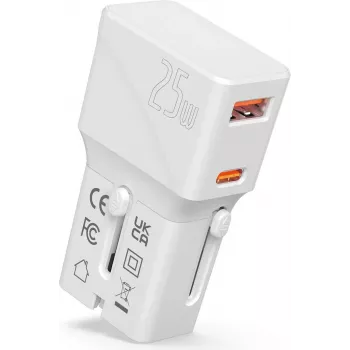 VALUE Cargador de viaje USB, EU/UK/US, 2x USB (A+C), 25W