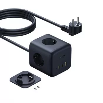 Baseus EnerFill FA11 Cubo de enchufe 67W, 3x enchufes EU, 1x USB-C, 1x USB-A, 1,5 m, Negro