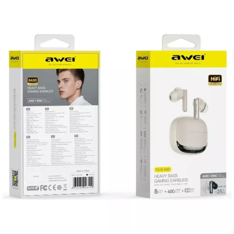 AWEI TA19 ANC TWS Auriculares Bluetooth 6.0 Beige