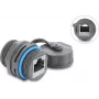 Delock Conector hembra/hembra RJ45 Cat.6A con rosca M23,5 x 1,5 mm y tapa protectora IP68 estanca al polvo y al agua gris (87157)