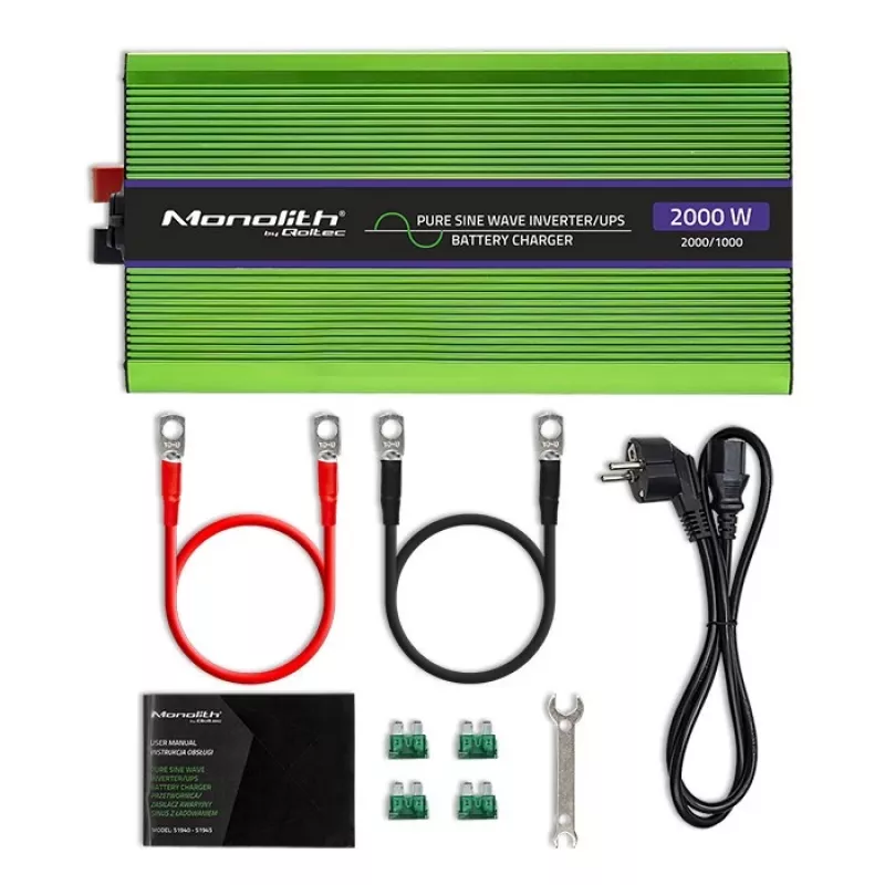 Qoltec Monolith Adaptador/inversor de corriente para coche 2000 W verde