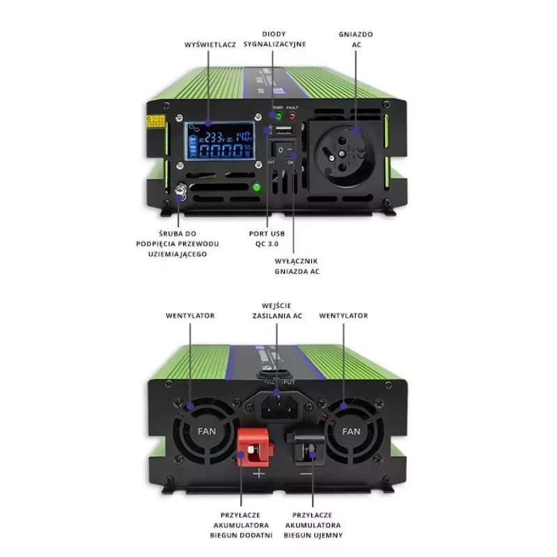 Qoltec Monolith Adaptador/inversor de corriente para coche 2000 W verde