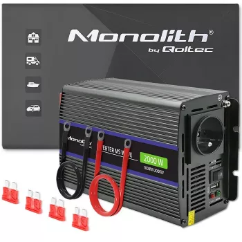 Qoltec Monolith 2000 MS Wave inversor de tensión 12V a 230V 1000/2000W USB