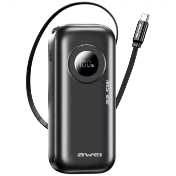 AWEI PowerBank PA-9 10000mAh 22,5W con cable retráctil negro