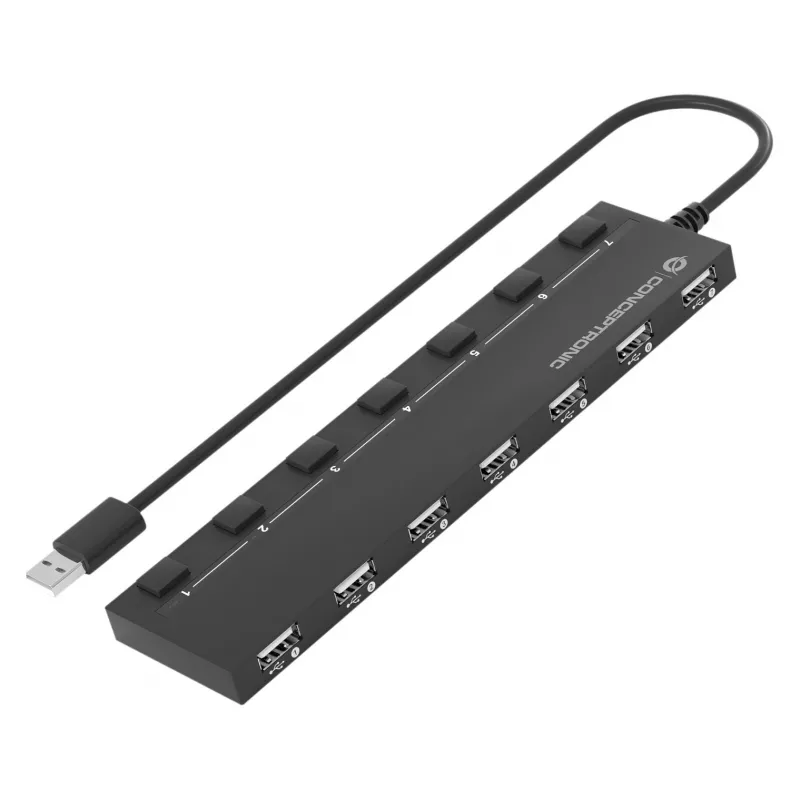 Conceptronic hub USB 2.0 de 7 puertos con fuente de alimentación - negro (HUBBIES08BP)