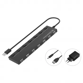 Conceptronic hub USB 2.0 de 7 puertos con fuente de alimentación - negro (HUBBIES08BP)