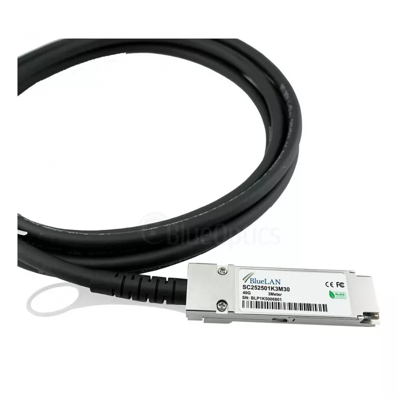 BlueOptics Networks 10312 compatible BlueLAN cable direct attach de cobre QSFP+, 40GBASE-CR4, 1m, 30AWG, pasivo