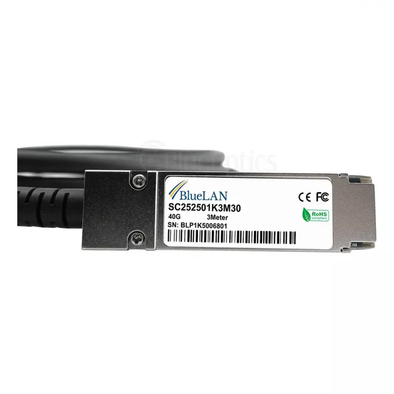 BlueOptics Networks 10313 compatible BlueLAN DAC QSFP+ 40GBASE-CR4 cable direct attach pasivo, 3m (10313-BL)